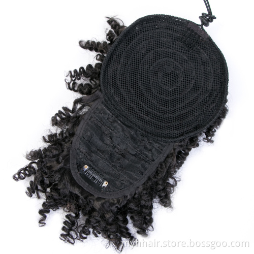 High Puff Afro Kinky Curly Synthetic Ponytail with Bangs Ponytail Hair Drawstring Short Afro Pony Tail Clip in Hair Extension